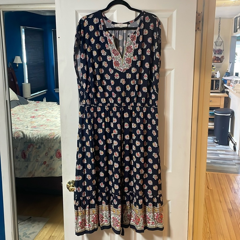 LOFT Floral Print Midi Dress